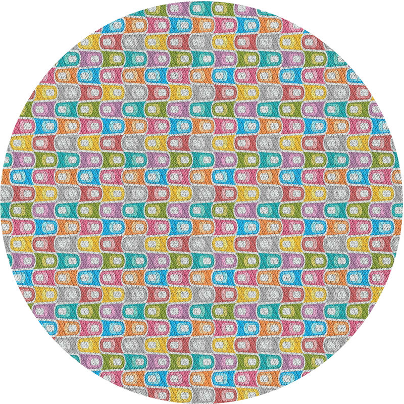 Bleu Tapis décoratif Piotrowski, Rond 7 pi