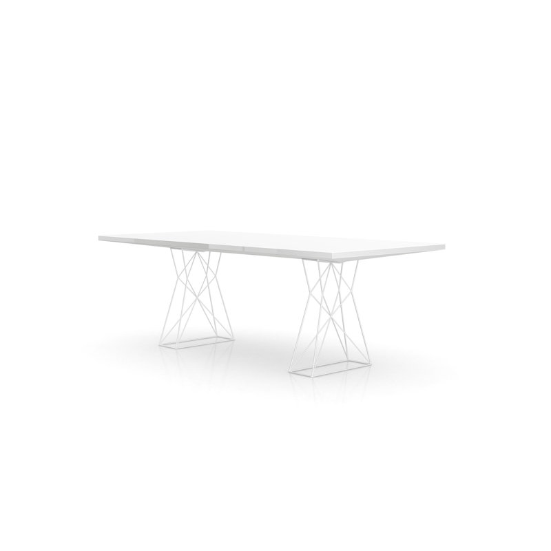 Gawen Dining Table, 39" W x 87" L, Glossy White/ White