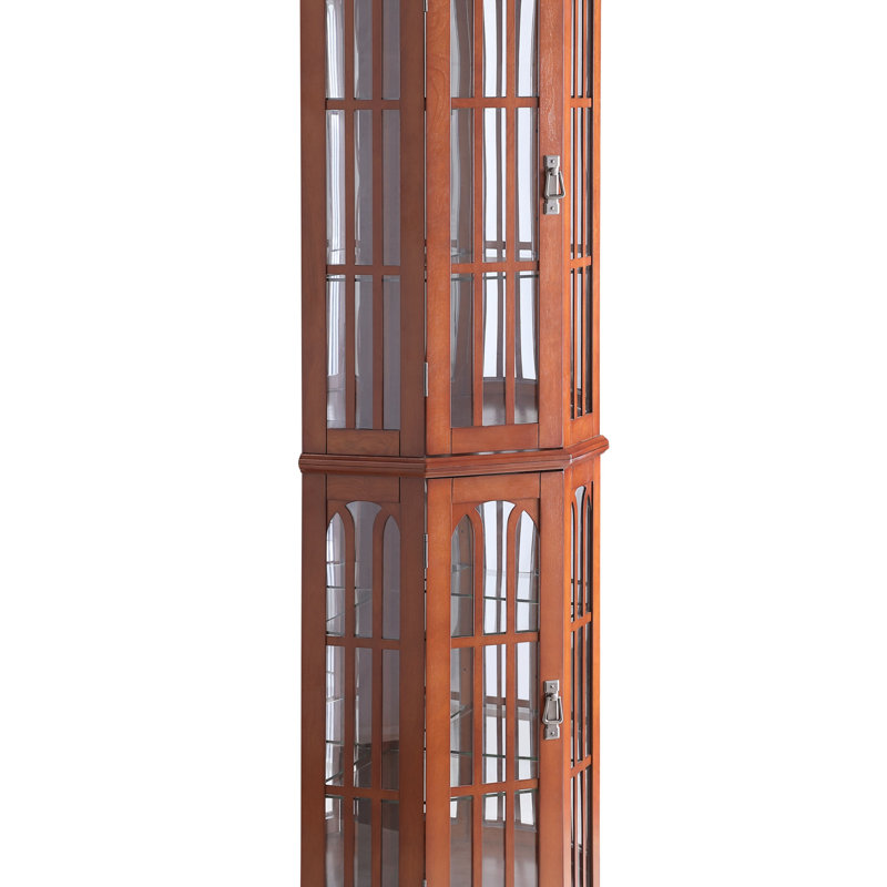 Corner Curio Cabinet with 4 Adjustable Tempered Glass Shelves and Lighting System, Walnut
