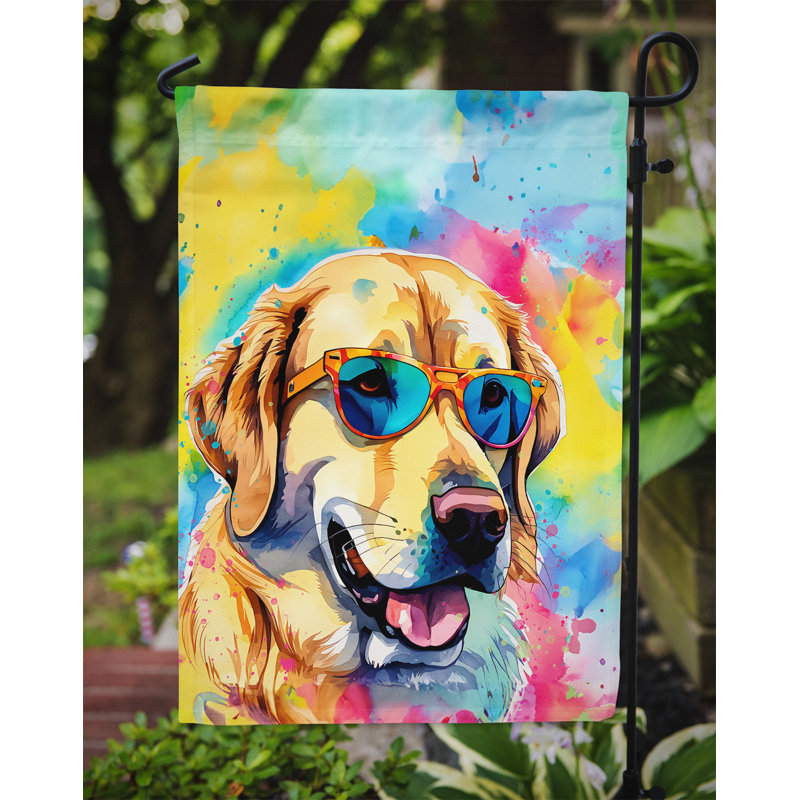Drapeau de jardin Hippie Dawg, Bleu sarcelle / Labrador jaune