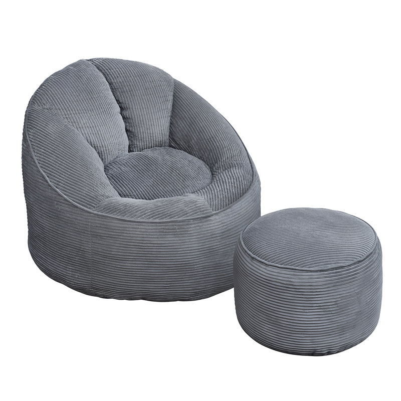Fauteuil à billes surdimensionné avec repose-pieds, ensemble de salon à billes ergonomique rembourré de mousse déchiquetée avec fond antidérapant et housse lavable amovible pour le salon
