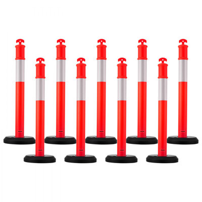 Traffic Delineator Posts, 48 inches Traffic Safety Cones with Fillable Base and Reflective Strips, Heavy Duty Delineator Posts for Construction Site, Parking Lot, Crowd Control, Red