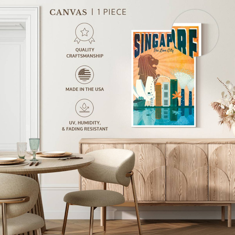 Affiche rétro de singapour, H 48 po x l 32 po