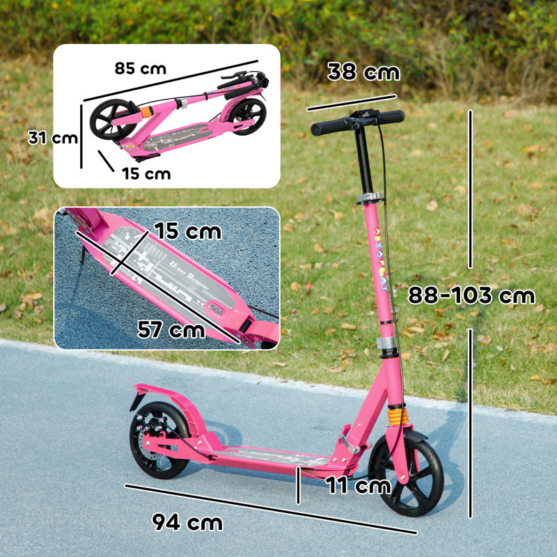 AIYAPLAY Kids Scooter for Ages 6-12 Foldable Kick Scooter 4 Levels Pink
