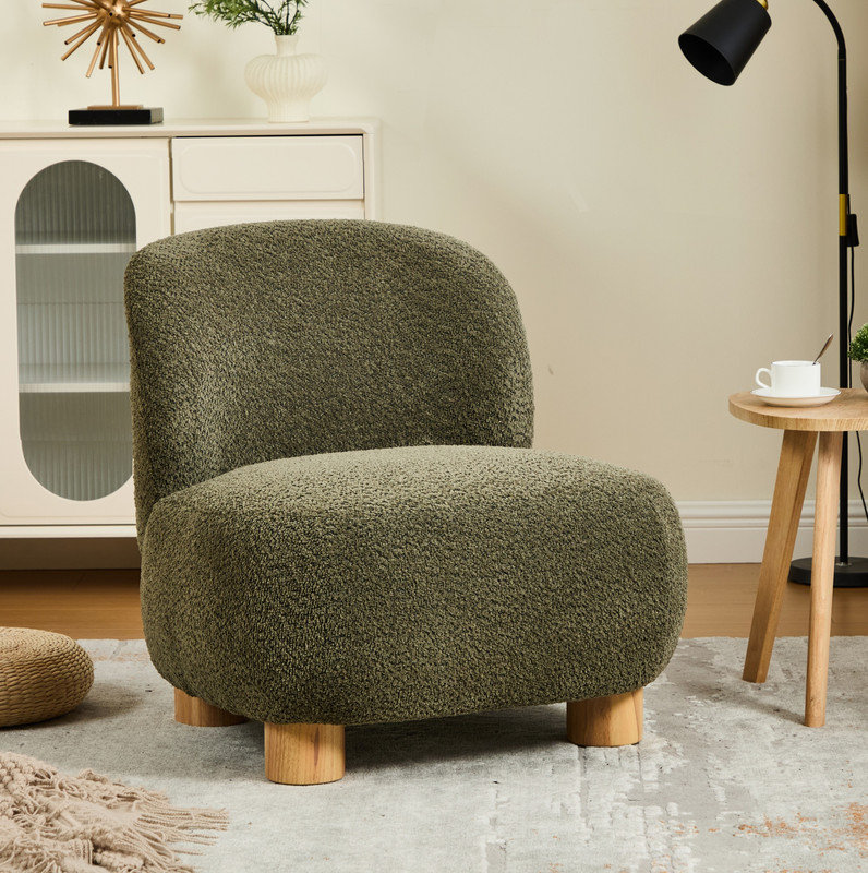 Chaise d'appoint rembourrée Boucle, vert olive, Vert olive