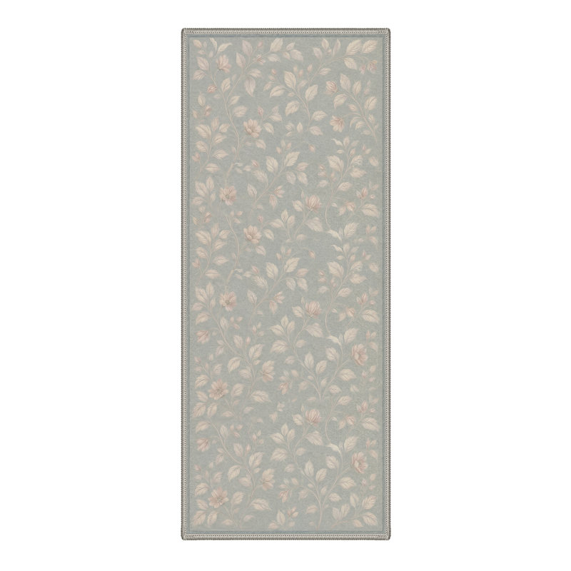 Tapis floral gris / ivoire lavable à la machine avec envers antidérapant, Rond 5 pi