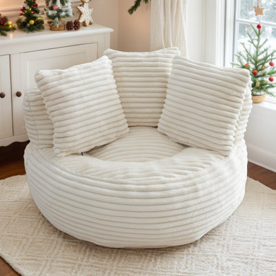 Large Padding Bean Bag With 3 Pillows & Stripes, Corduroy Fabric Chair with Filler, 5 Colors, Stuffed Accent Sofa Lounge Floor Sofa for Gaming, Reading