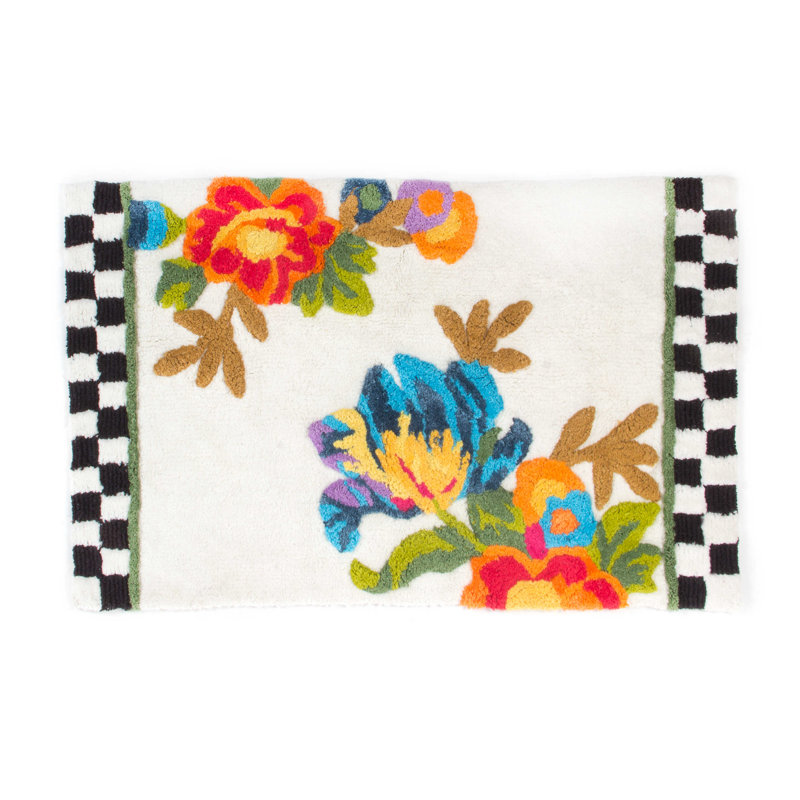 Flower Market Standard Bath Rug, 21" W x 34" L, White
