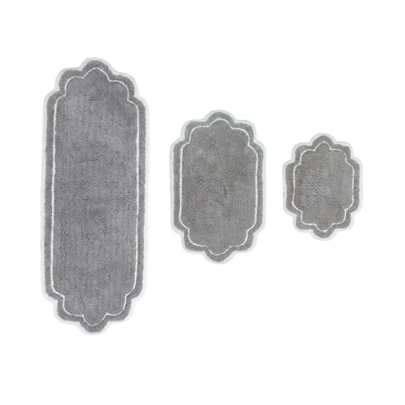 Dobrinka Cotton Bath Rug Set, Machine Washable, Quick Dry, Absorbent - 3 Piece Set, Gray