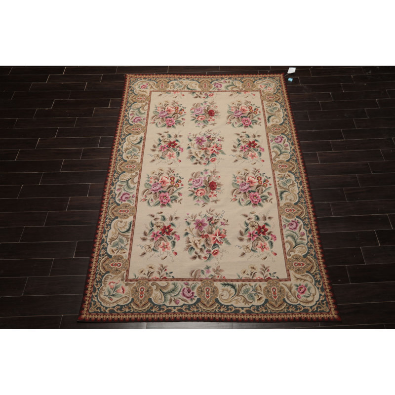Tapis traditionnel ivoire en laine tissé à la main 6 x 9