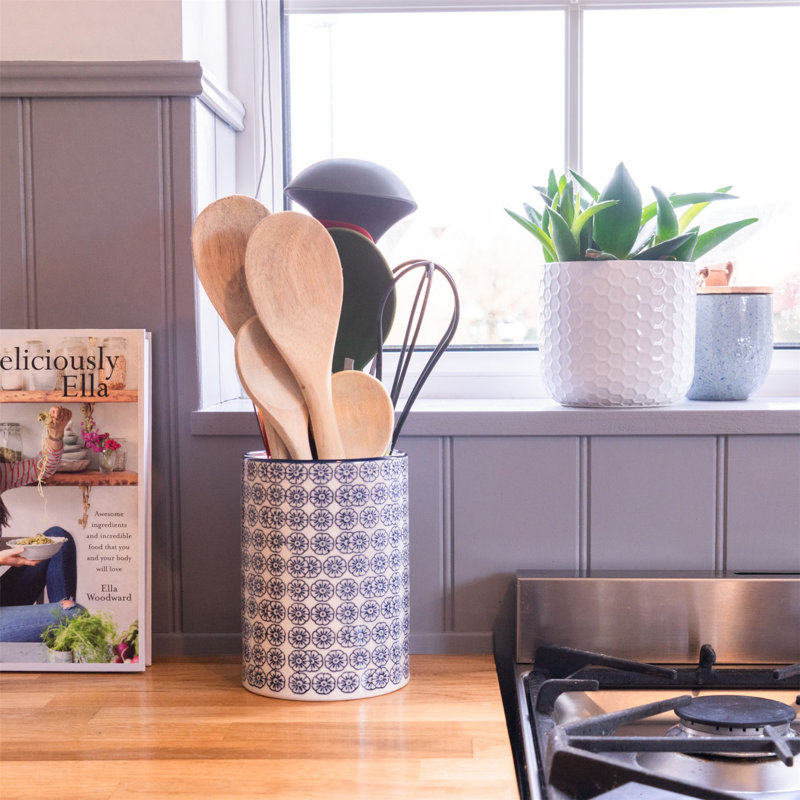 Nicola Spring Hand-Printed Kitchen Utensil Holder - 1 Litre - Navy