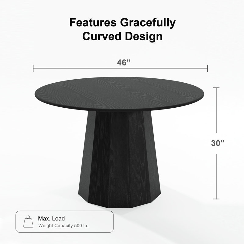 Table de salle à manger en bois massif, Noir, noir, noir, noir, H 30 po x L 46 po x l 46 po