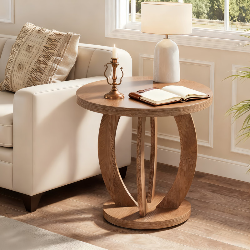 Pedestal End Table, Brown