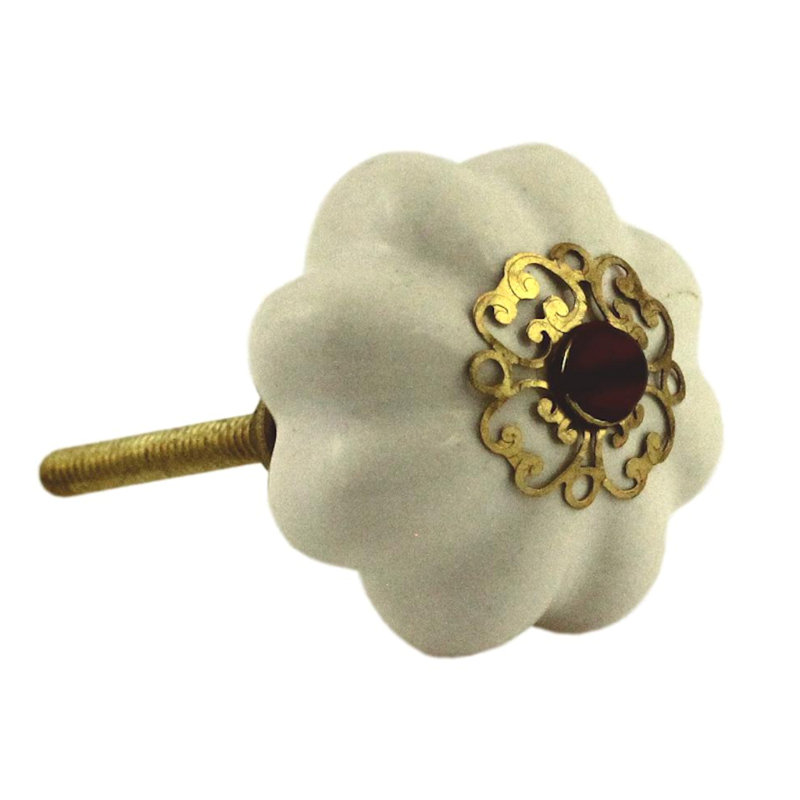 (5 Pack) 1-3/4 inch White Knob with Faux Purple Ruby