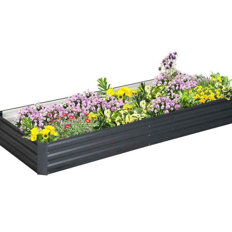 Lit de jardin surélevé en matériau galvanisé de 7,9 pi x 3 pi 1 po. Pour cultiver diverses plantes. Gris, grande capacité, zone de mauvaises herbes, protège les plantes, fond ouvert pour une meilleure croissance, facile à construire, bricolage disponible