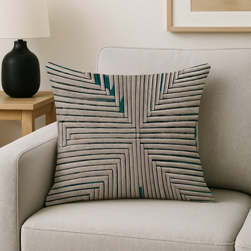 Coussin décoratif intérieur et extérieur Modern, Gris / taupe / vert abstrait, Carré 20 po