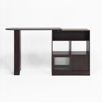 Armoire de bar moderne avec plateau tournant, armoire de salle à manger à hauteur de comptoir avec 6 espaces de rangement et 2 portes en verre nervuré pour la cuisine, plateau tournant avec 3 tablettes de rangement, salle à manger, salon