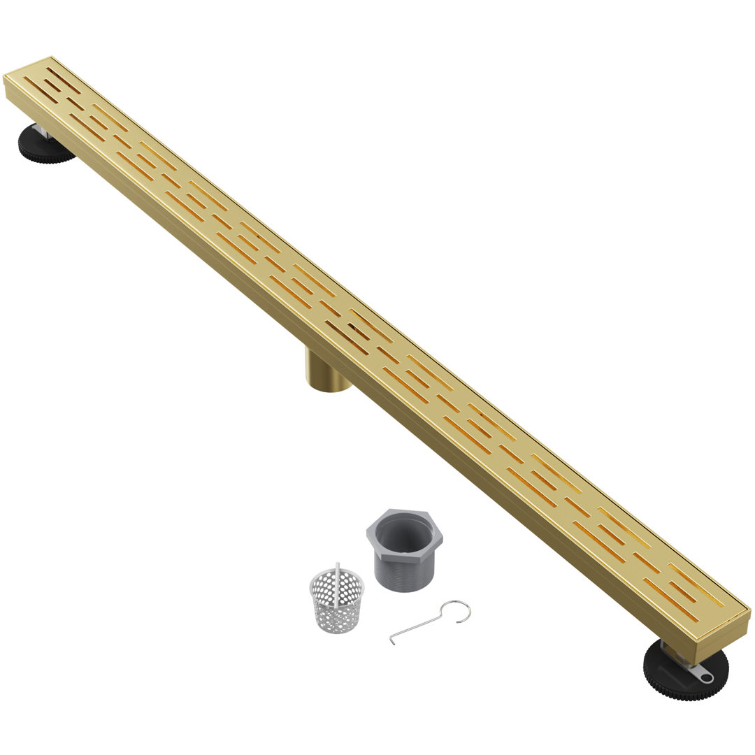 48" Linear Grid Shower Drain with Hair Strainer & Lifting Hook – Modern Stainless Steel Drain for Bathroom Showers HYDROWARE 