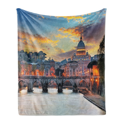 Ambesonne Italy Fleece Throw Blanket View of Vatican Rome Multicolor