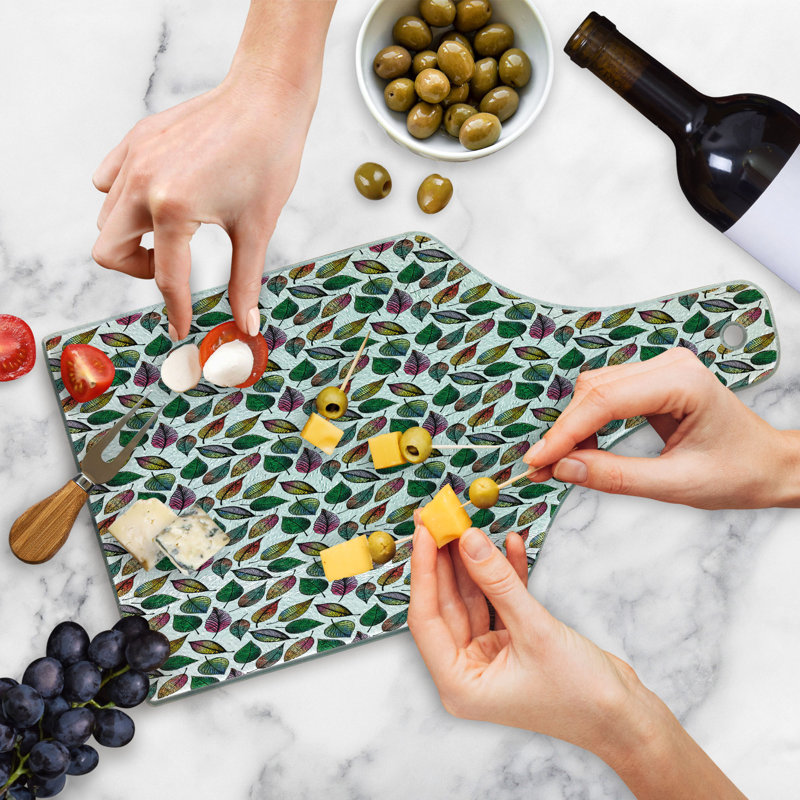 Ambesonne Leaves Tempered Glass Cutting Board Abstract Style Leaf Designs Multicolor