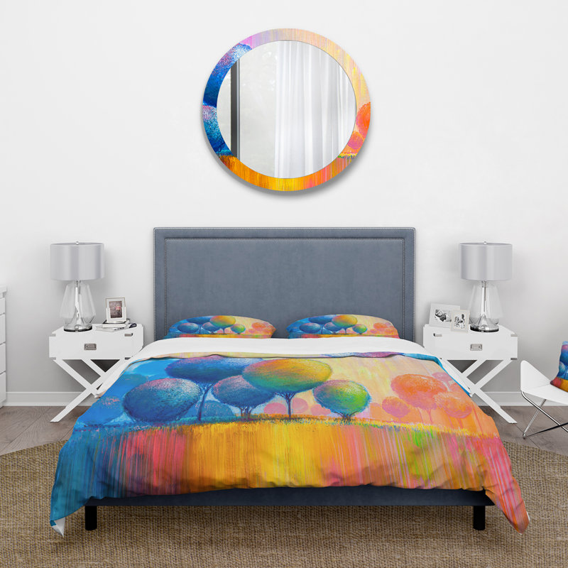 Colorful Ornamental Trees - Ensemble de housse de couette moderne - Polyester en microfibre