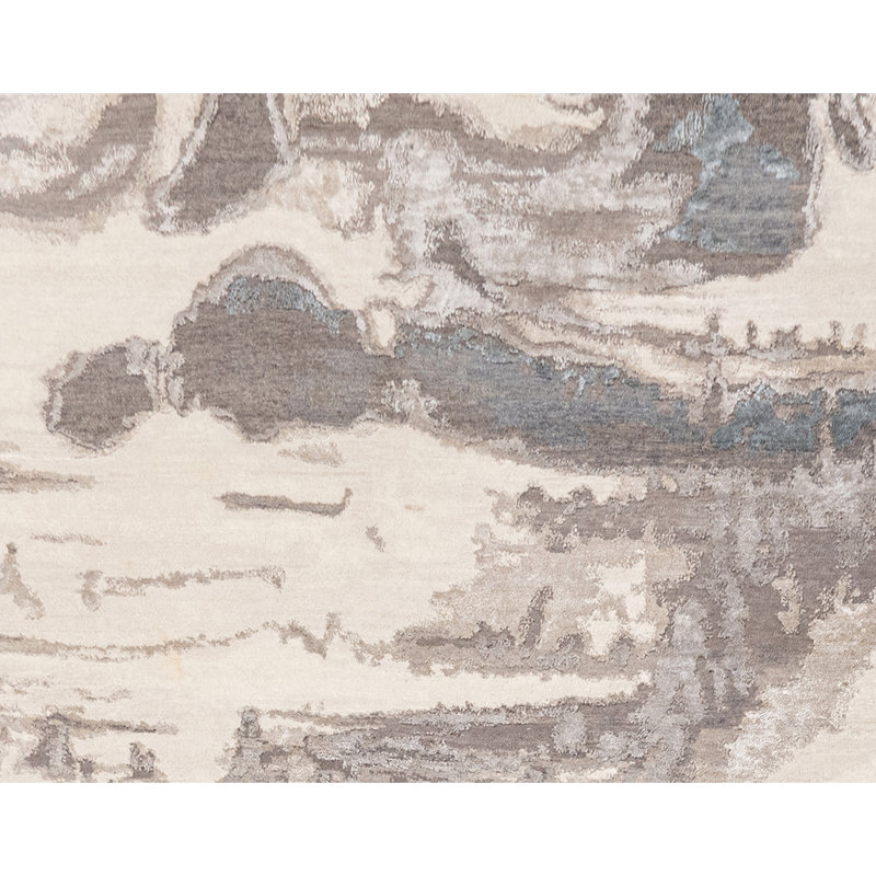 Handmade Silk and Wool Abstract Area Rug, Rectangle 9' x 12'