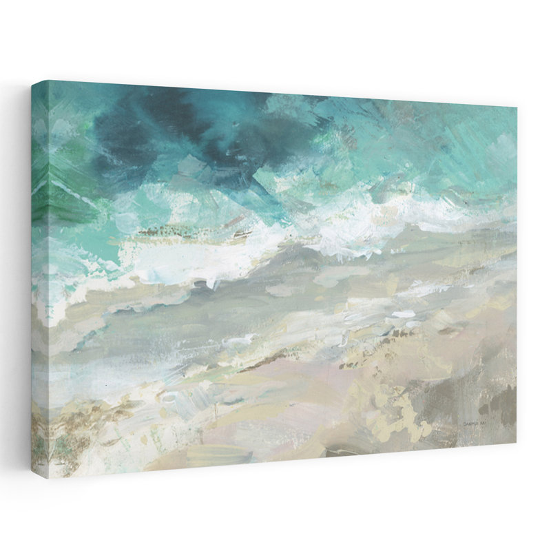 Vue aérienne de la mer contemporaine abstraite bleu blanc aérien turquoise, H 24 po x l 16 po