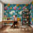 Floral Wallpaper Teal Modern Removable Wall Decor
