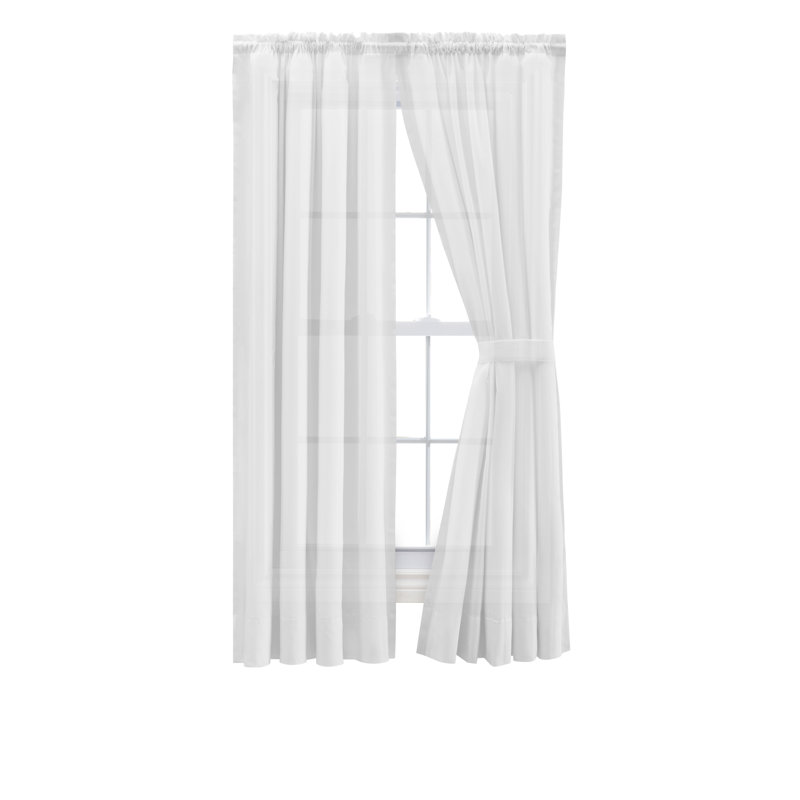Tangina Cotton Blend Semi Sheer Curtain Pair, 40" W x 45" L, White