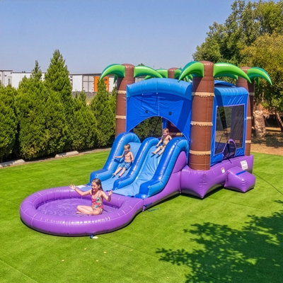 HeroKiddo 26' Enchanted Forest Commercial Grade Bounce House Water Slide with Attached Pool, Dual Lane, Blower Included