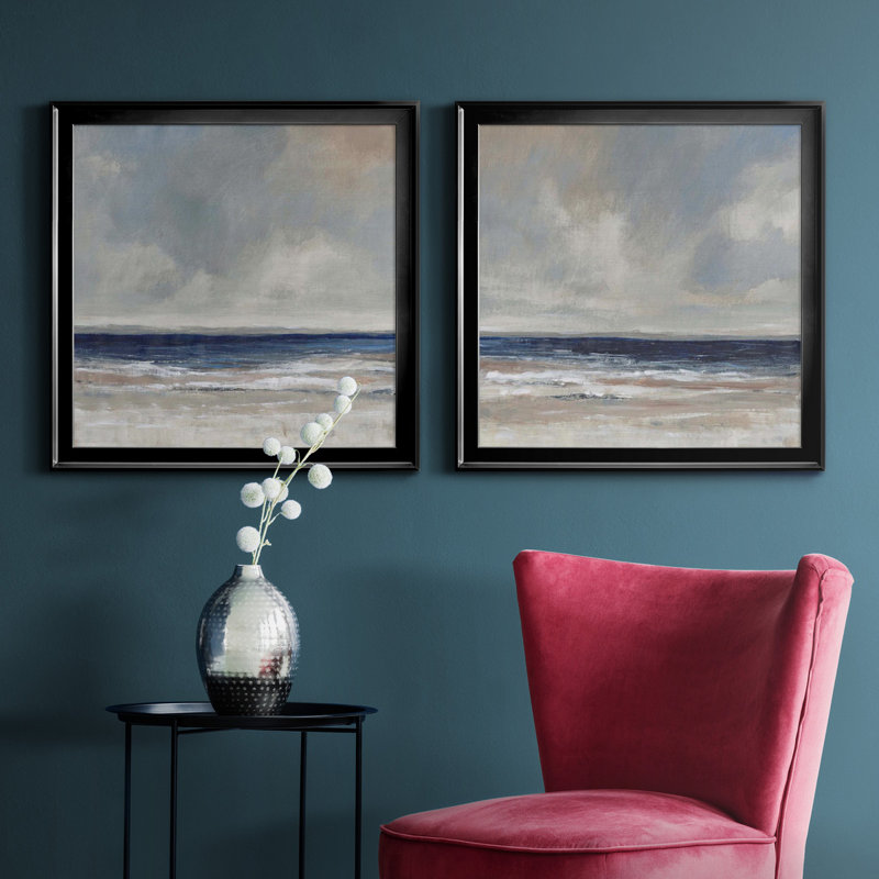 «Distant Land I», ensemble de 2 reproductions d'art encadrées, H 34,5 po x l 69 po x P 1,5 po, Toile avec cadre noir