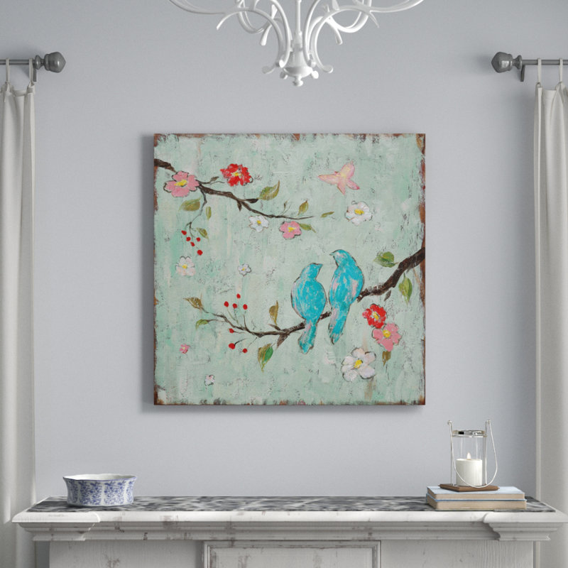 «Love Birds I», reproduction d'art sur toile, H 12 po x l 12 po x P 0,75 po, Toile tendue, Pas de tapis
