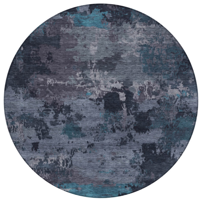 Machine Washable Indoor/Outdoor Chantille ACN2813 Abstract Rug, Teal, 8' Round