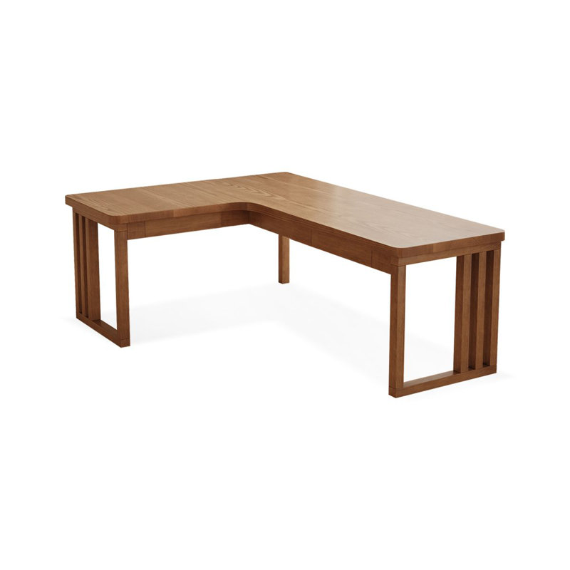 Walnut L-Shaped Solid Wood with 3 Drawers Desk, 29.53" H x 62.99" W x 47.24" D, Left Hand Return