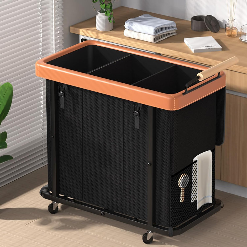 3-Section Rolling Steel Frame Laundry Sorter with Lockable Wheels 900D Oxford Fabric