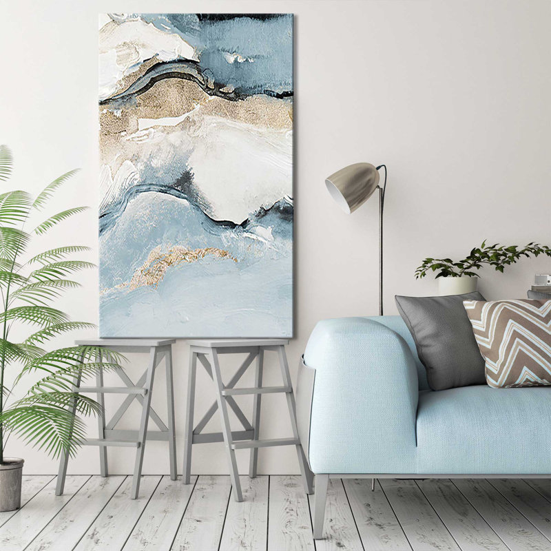 «Blue Crystalline» par Lanie Loreth - Peinture, Toile tendue, H 60 po x l 36 po x P 1,5 po