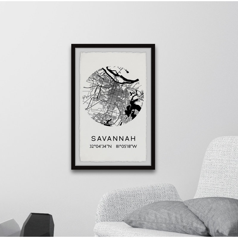 «Savannah, Georgia coordates», reproduction d'art textuel sur papier encadré, H 30 po x l 20 po x P 1,5 po