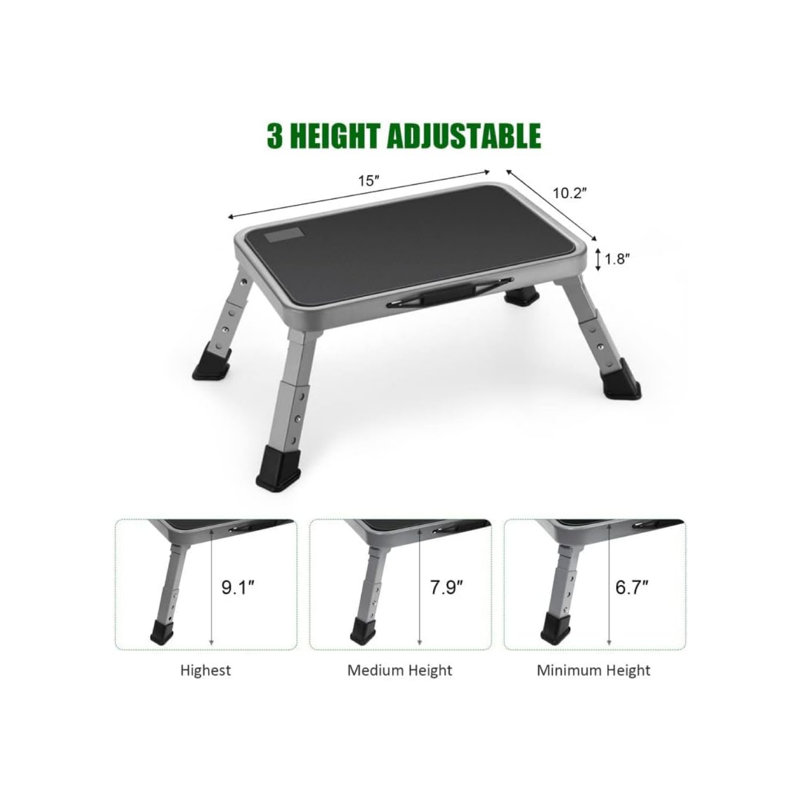Escabeau pliable, escabeau réglable avec plateforme antidérapante, escabeau avec pieds en caoutchouc épais pour les adultes ou les enfants dans la cuisine, la chambre à coucher, le bureau, la télé, capacité de 330 lb
