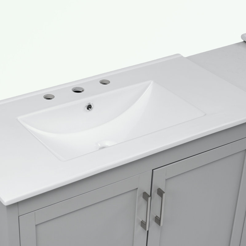 Meuble-lavabo de salle de bain avec lavabo, tablettes réglables et 3 tiroirs, Gris