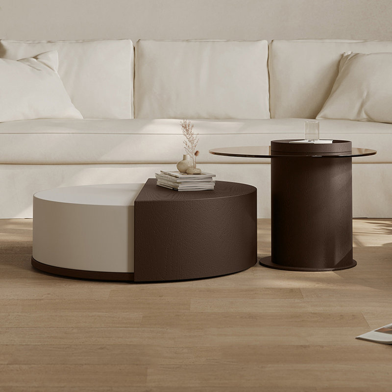 Ensemble de tables basses rotatives avec rangement en bois