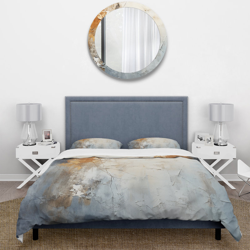 Ensemble de housse de couette abstrait bleu et beige Spatula Path To The Ink