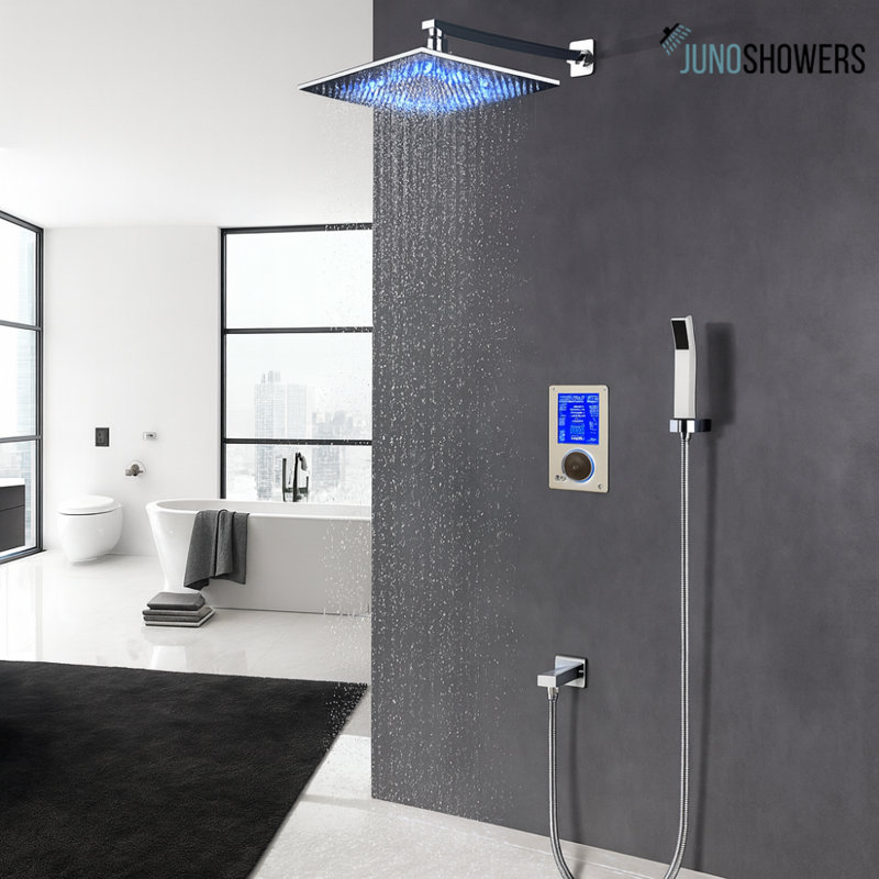 Wall-Mounted Shower System with Thermostatic Valve and Handheld Spray, Brushed Nickel