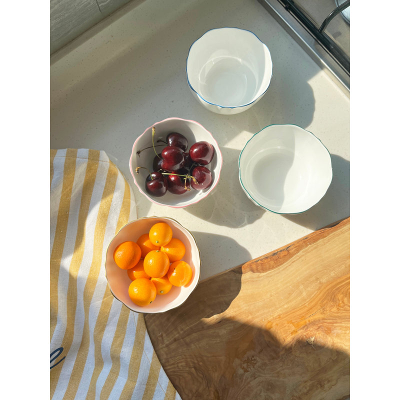 Amelie Bone China Rice Bowl, White/Pink