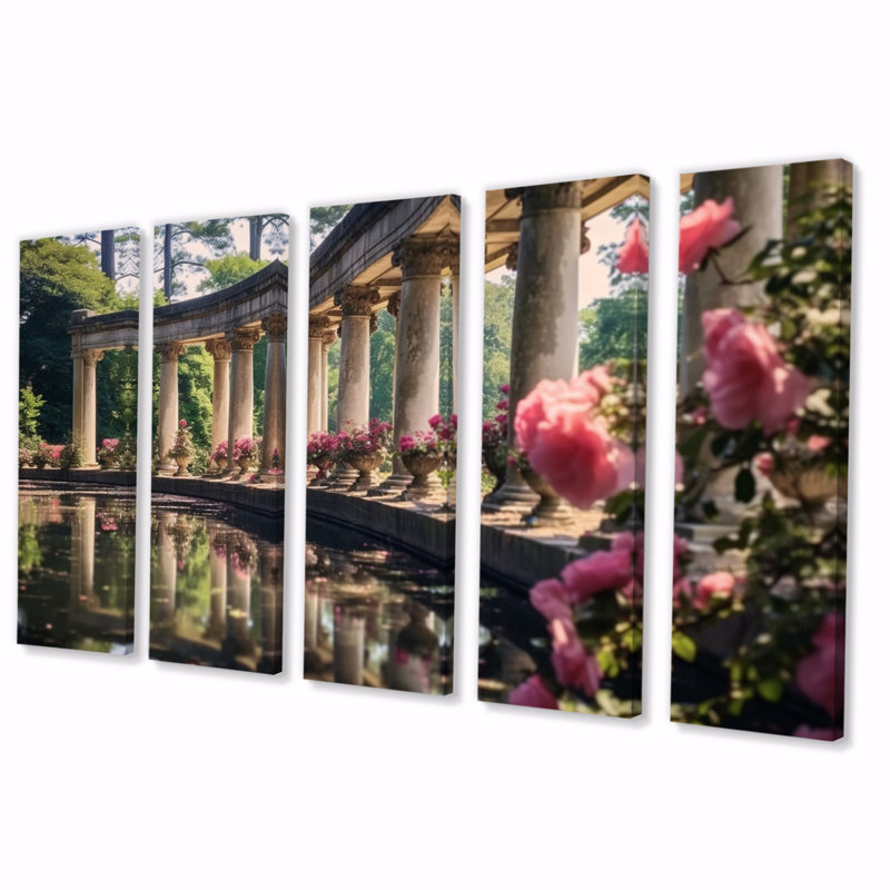 Floral Architecture Serene I - Art mural sur toile florale - 5 panneaux égaux