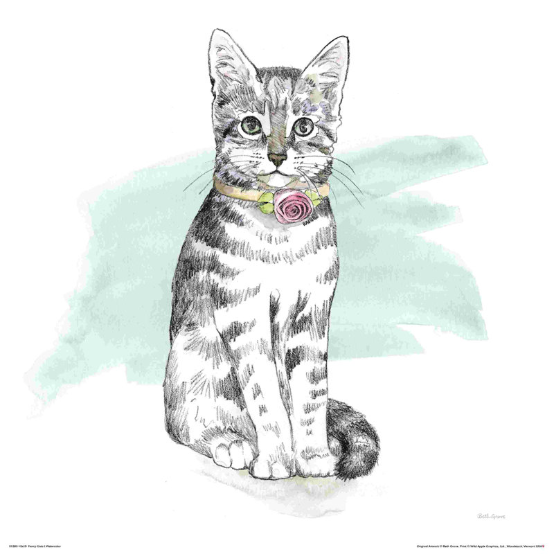 Fancy Cats I - aquarelle, H 12 po x l 12 po