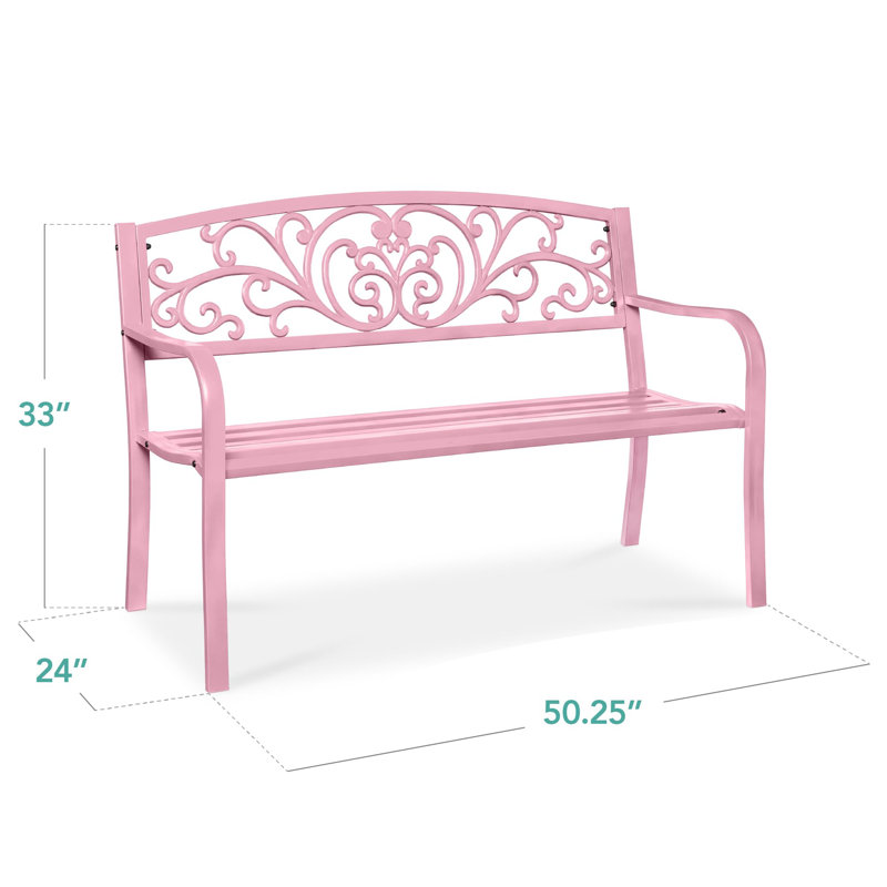 Banc de jardin en acier pour l'extérieur, Rose
