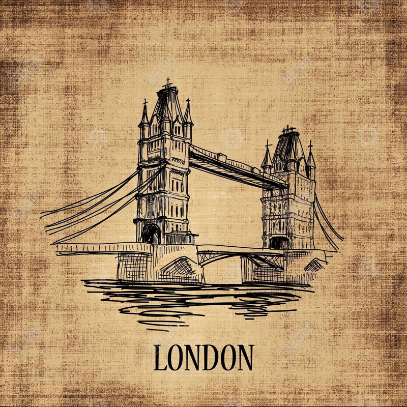 Illustration de Tower Bridge - Toile encadrée pour la décoration intérieure, H 37,25 po x l 37,25 po