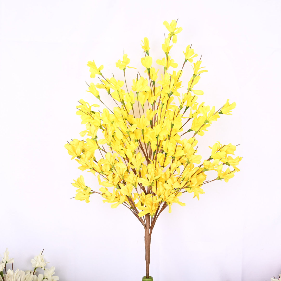 Faux Forsythia Branch, Floral Arrangement (Set of 5) Primrue Flowers/Leaves 