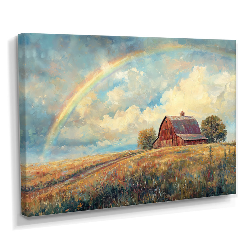 Rainbow Over The Farmhouse II - Rainbow Large, art mural, H 30 po x l 40 po, Toile tendue