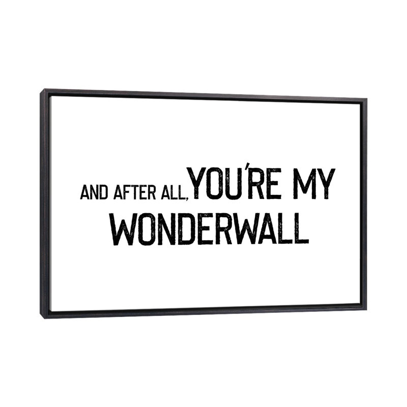 « Wonderwall », impression d’art textuel, Pas de tapis, H 26 po x l 40 po x 1,5 po, Toile avec cadre noir patiné